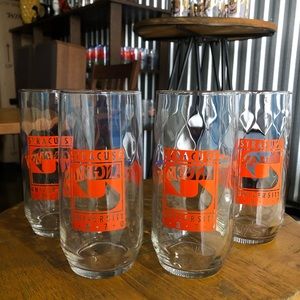 Vintage Collectable Set Of (4) Syracuse University Tall Glass Tumbler Glasses.
